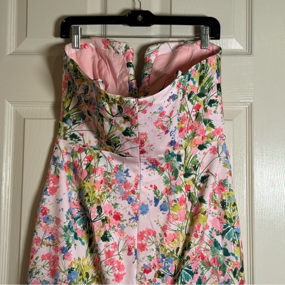 ML Monique Lhuillier Lily Sweetheart Faille Midi-Dress Pink Floral (Size 10) - Picture 8 of 14